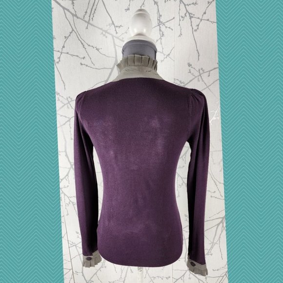 Twelve by Twelve Ruffle Button Front Knit High Neck Blouse Whimsigoth Academia - Picture 4 of 5